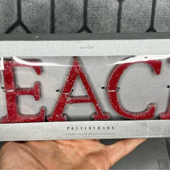 Pottery Barn Peace and Noel Sugar Coated Merlot Christmas Holiday Ornaments V - Picture 4 of 6